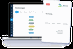 Auf dem Bildschirm eines aufgeklappten Laptops ist das Dashboard der Handwerkersoftware ToolTime zu sehen. Rechts daneben steht leicht schräg eine Rechnung des fiktiven Malerfachbetriebs Weiss im PDF-Format.