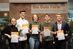 Sieger und Belobigte beim Landeswettbewerb "Die gute Form 2019": Marie-Charlott Stenzel (Belobigung), Maximilian Vogdt (3. Platz), Merle Hellmann (2. Platz), Jonas Heise (1. Platz) und Vincent Kreyenborg (Belobigung) (v. l.).